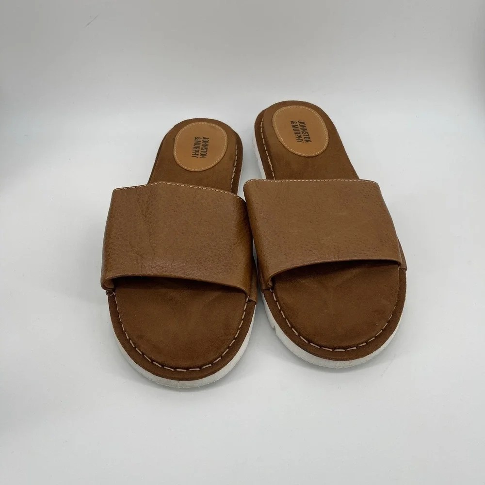 Johnston & Murphy Men's Brown Leather Slide Sandals Size 10M Made in Brazil